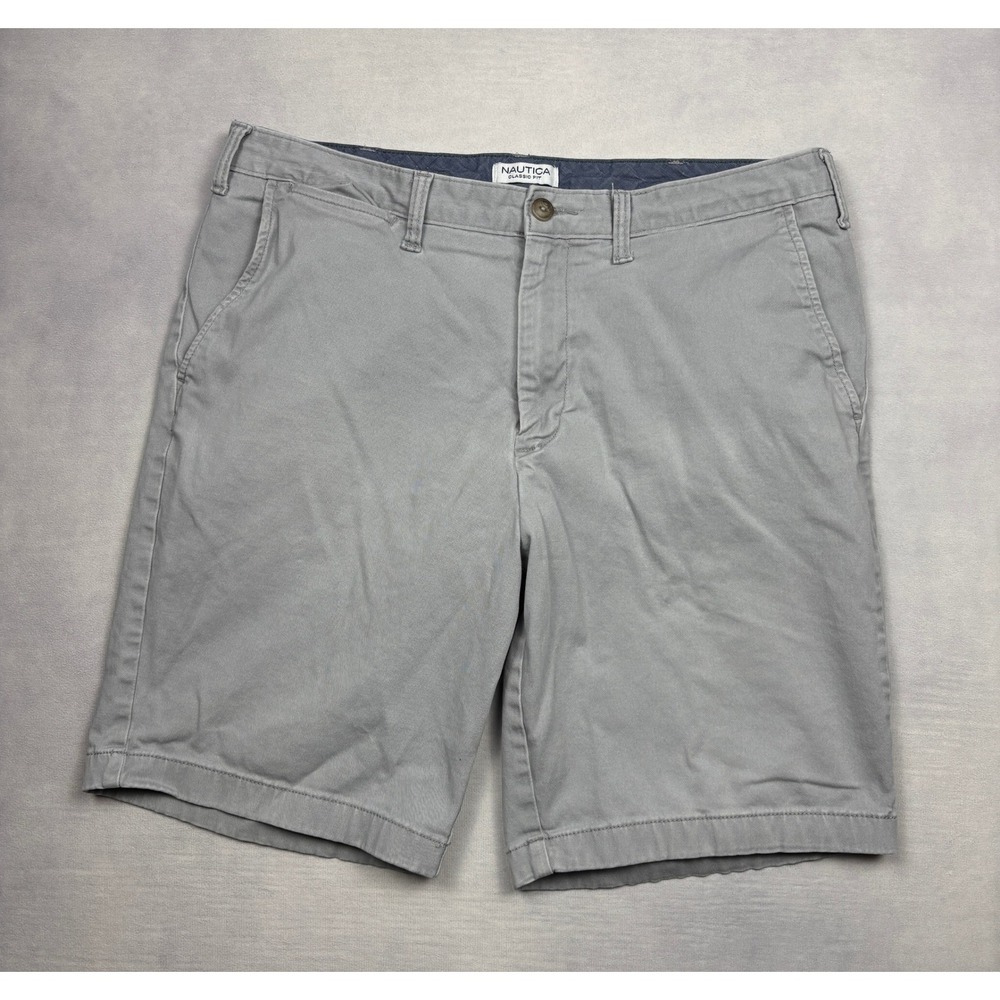 Nautica Classic Fit Flex Gray Chino Shorts Mens 36W BR9102 Cotton Stretch